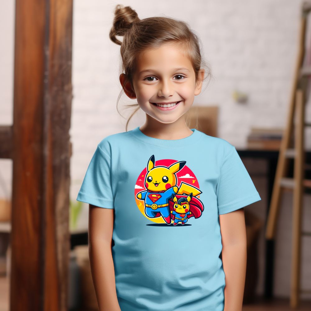 Camiseta Infanto Juvenil Personagens Pikachu Super Heróis Superman