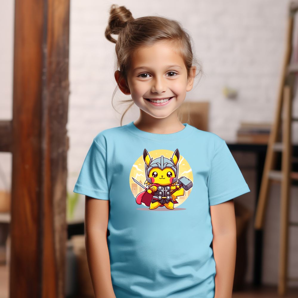 Camiseta Infanto Juvenil Personagens Pikachu Super Heróis Thor
