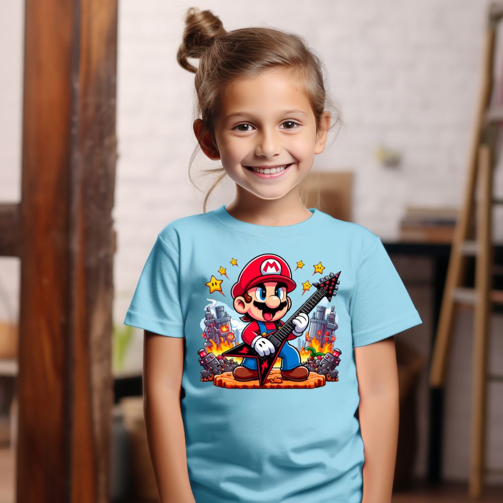Camiseta Infanto Juvenil Personagens Super Mario Bros Guitarra