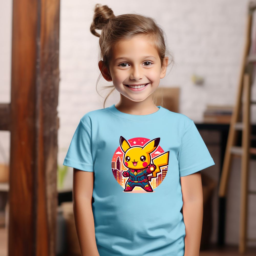 Camiseta Infanto Juvenil Personagens Pikachu Super Heróis 01