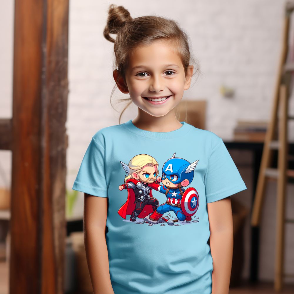 Camiseta Infanto Juvenil Personagens Super Heróis Thor vs Capitão América