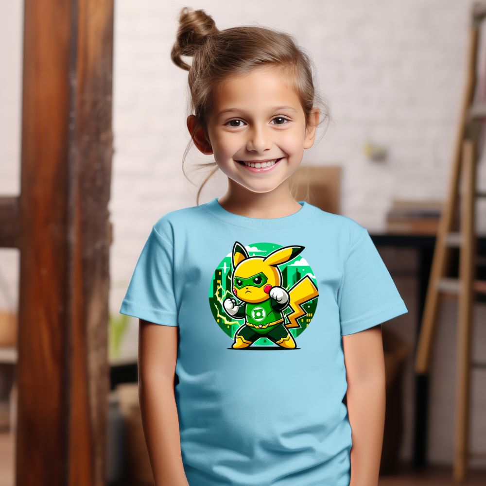 Camiseta Infanto Juvenil Personagens Pikachu Super Heróis Lanterna Verde