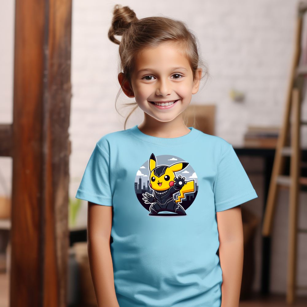 Camiseta Infanto Juvenil Personagens Pikachu Super Heróis Pantera Negra