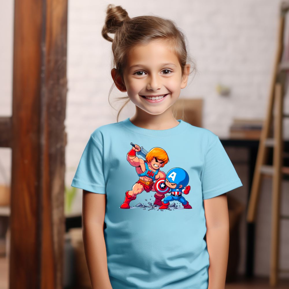Camiseta Infanto Juvenil Personagens He-man vs Capitão América
