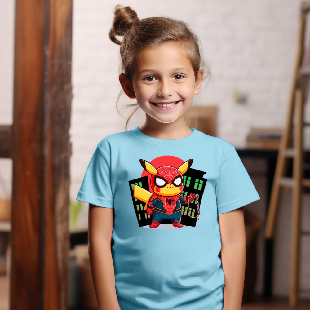 Camiseta Infanto Juvenil Personagens Pikachu Super Heróis Spider Man Homem Aranha