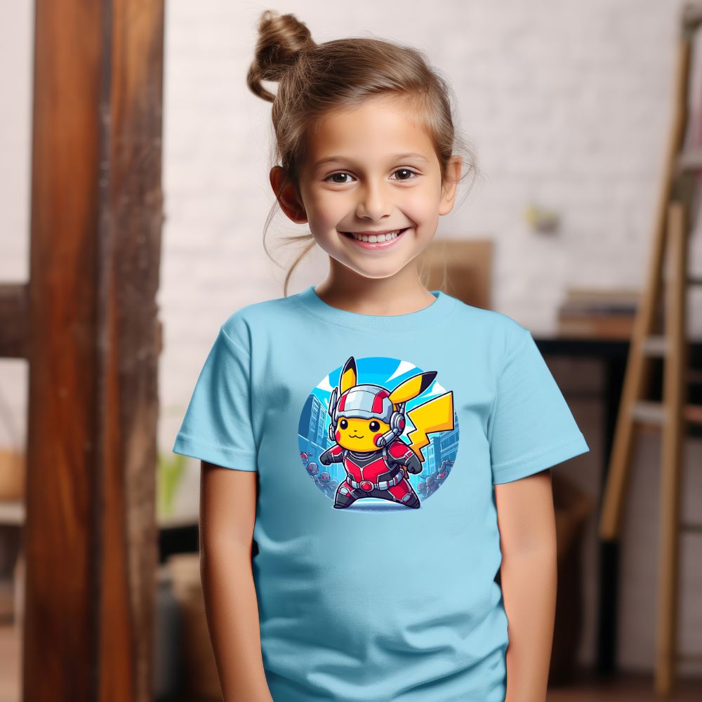 Camiseta Infanto Juvenil Personagens Pikachu Super Heróis Homem Formiga