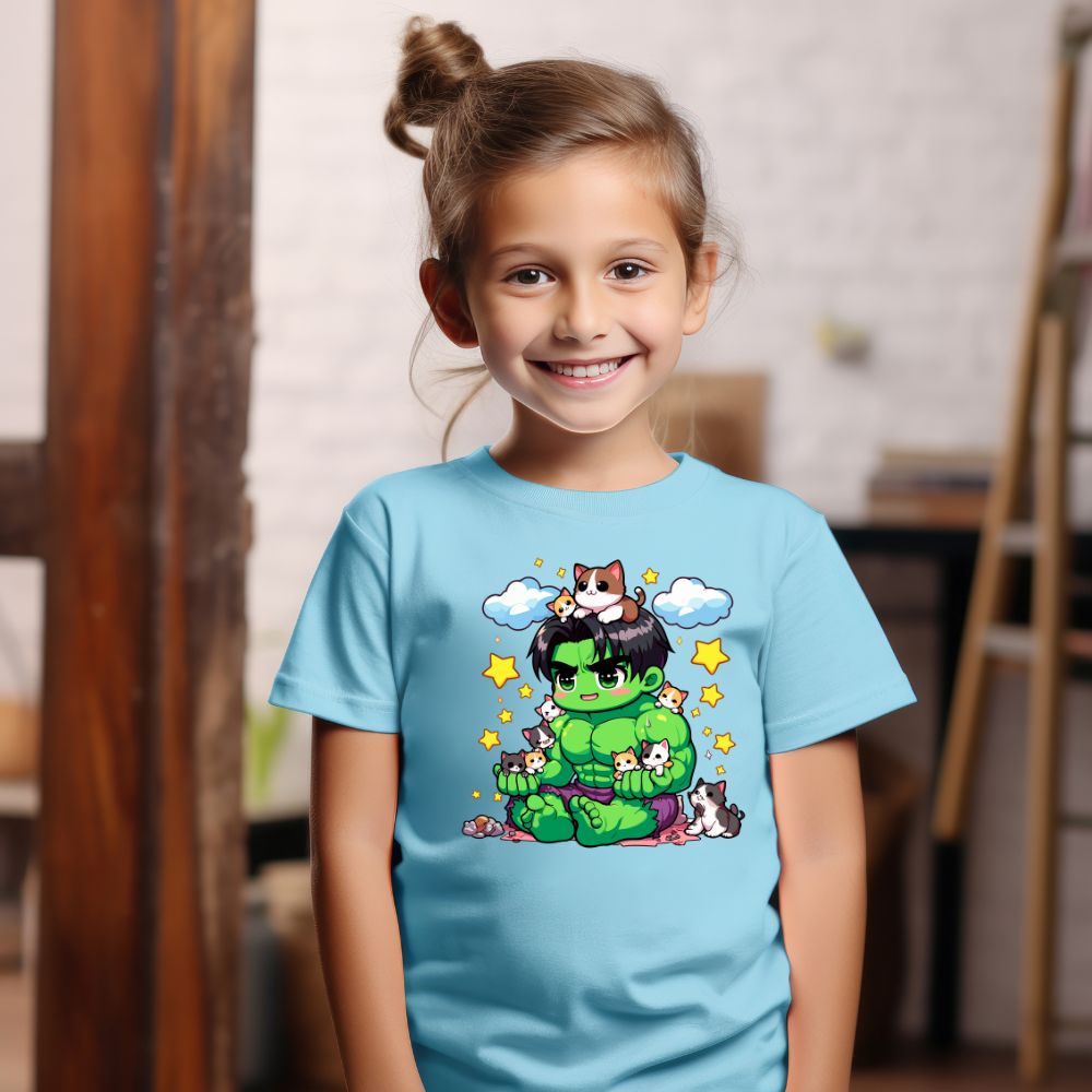 Camiseta Infanto Juvenil Personagens Hulk Gatinhos