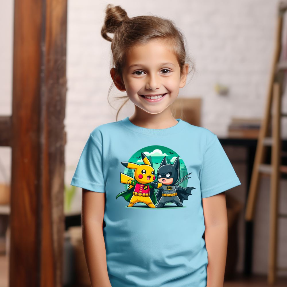 Camiseta Infanto Juvenil Personagens Pikachu vs Batman