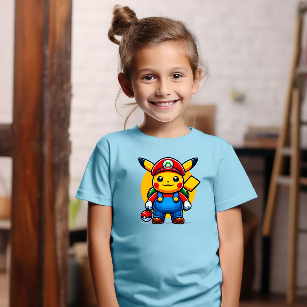 Camiseta Infanto Juvenil Personagens Pikachu Heróis Super Mario Desenhos