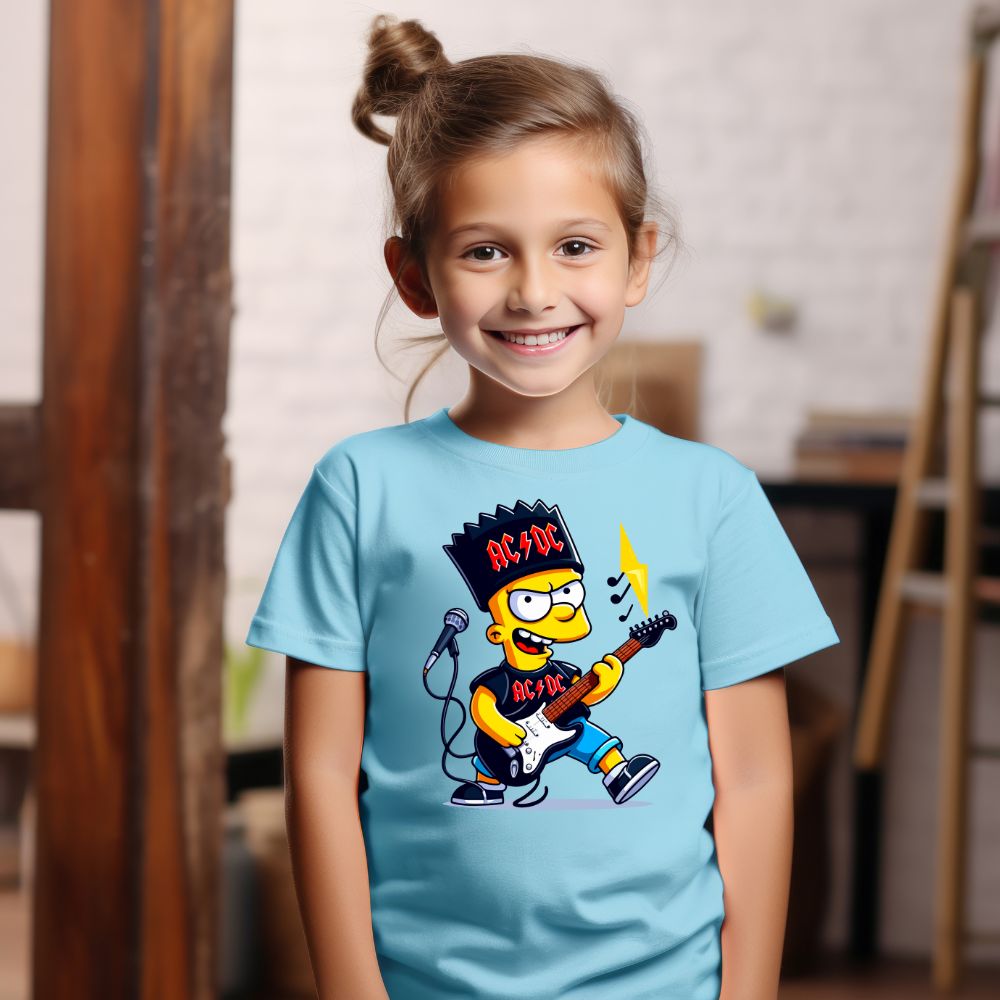 Camiseta Infanto Juvenil Personagens Bart Simpsons Guitarra Ac/Dc