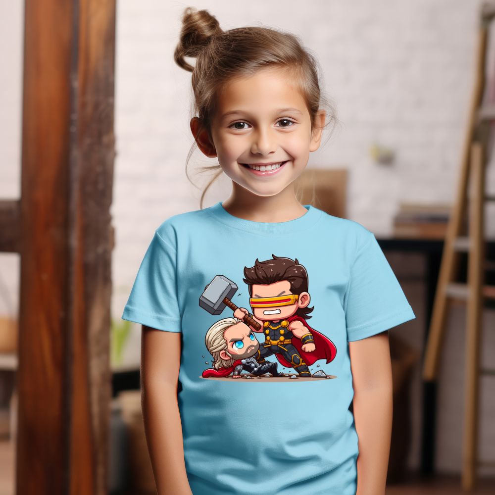 Camiseta Infanto Juvenil Personagens Super Heróis Thor vs Ciclope