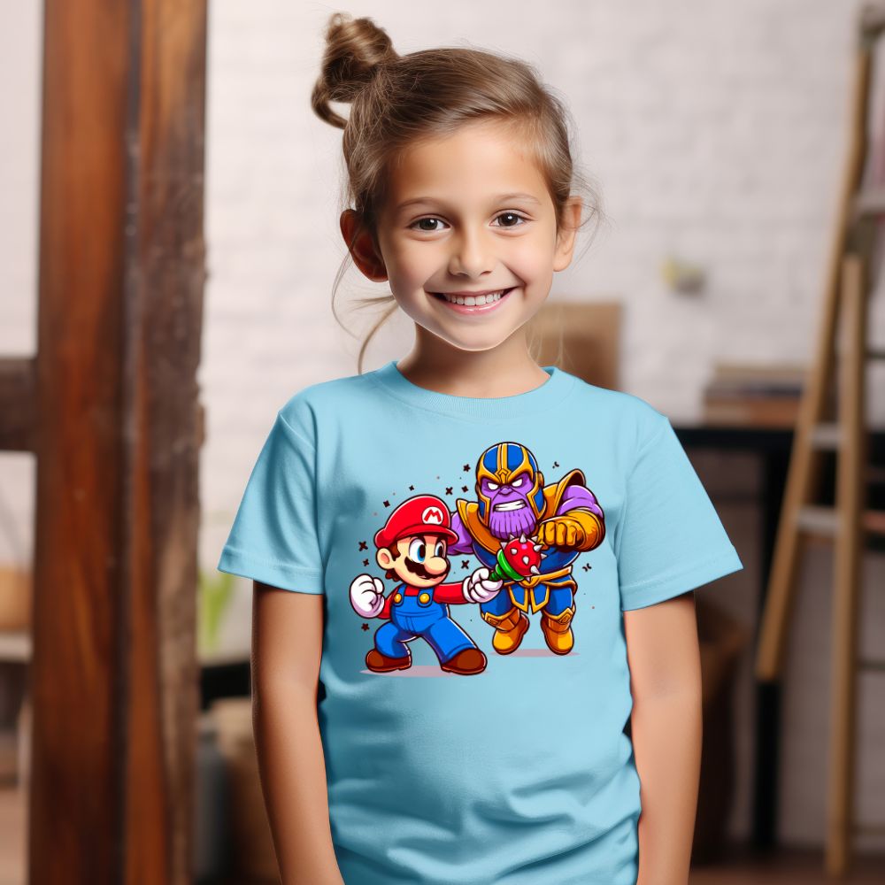 Camiseta Infanto Juvenil Personagens Super Mario vs Thanos