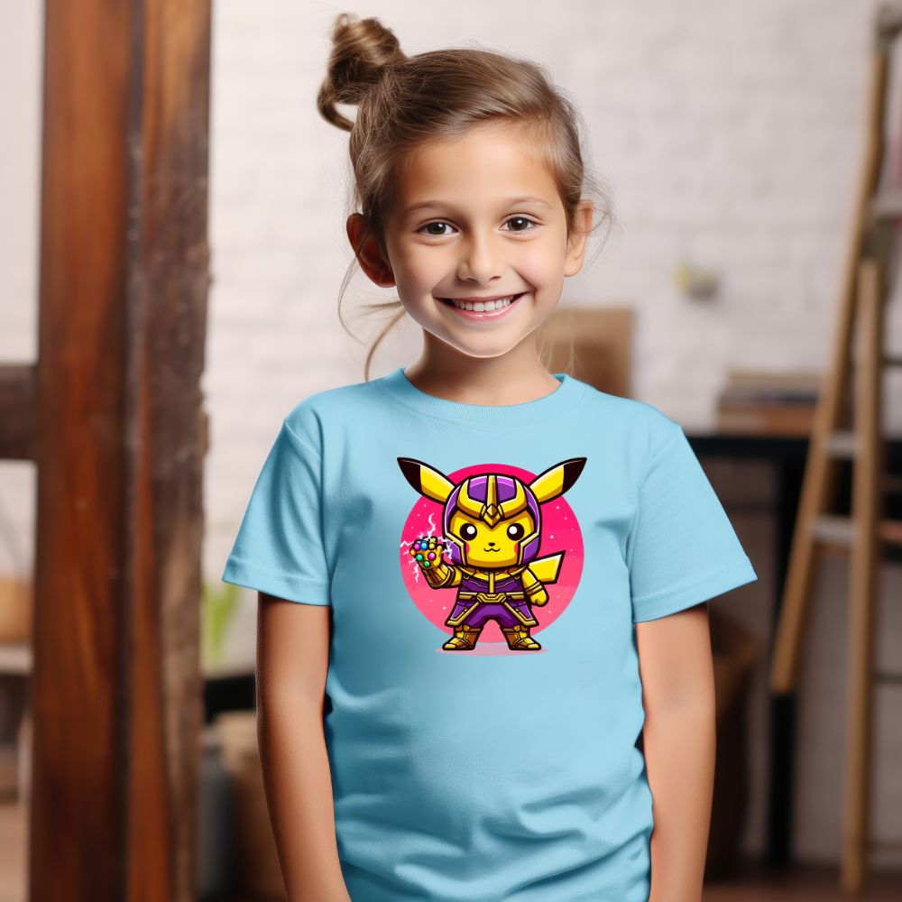 Camiseta Infanto Juvenil Personagens Pikachu Super Heróis Thanos