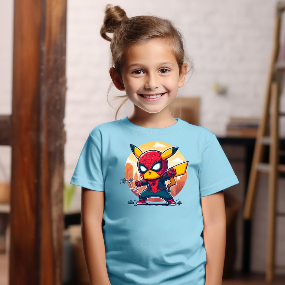 Camiseta Infanto Juvenil Personagens Pikachu Super Heróis Homem Aranha