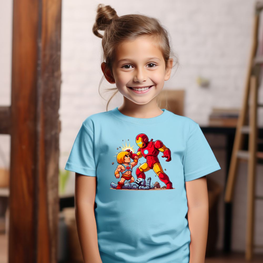 Camiseta Infanto Juvenil Personagens He-man vs Homem de Ferro
