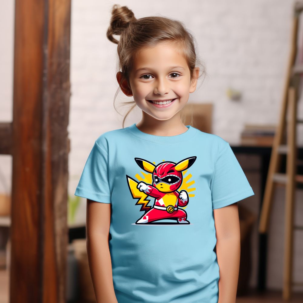 Camiseta Infanto Juvenil Personagens Pikachu Heróis Power Rangers