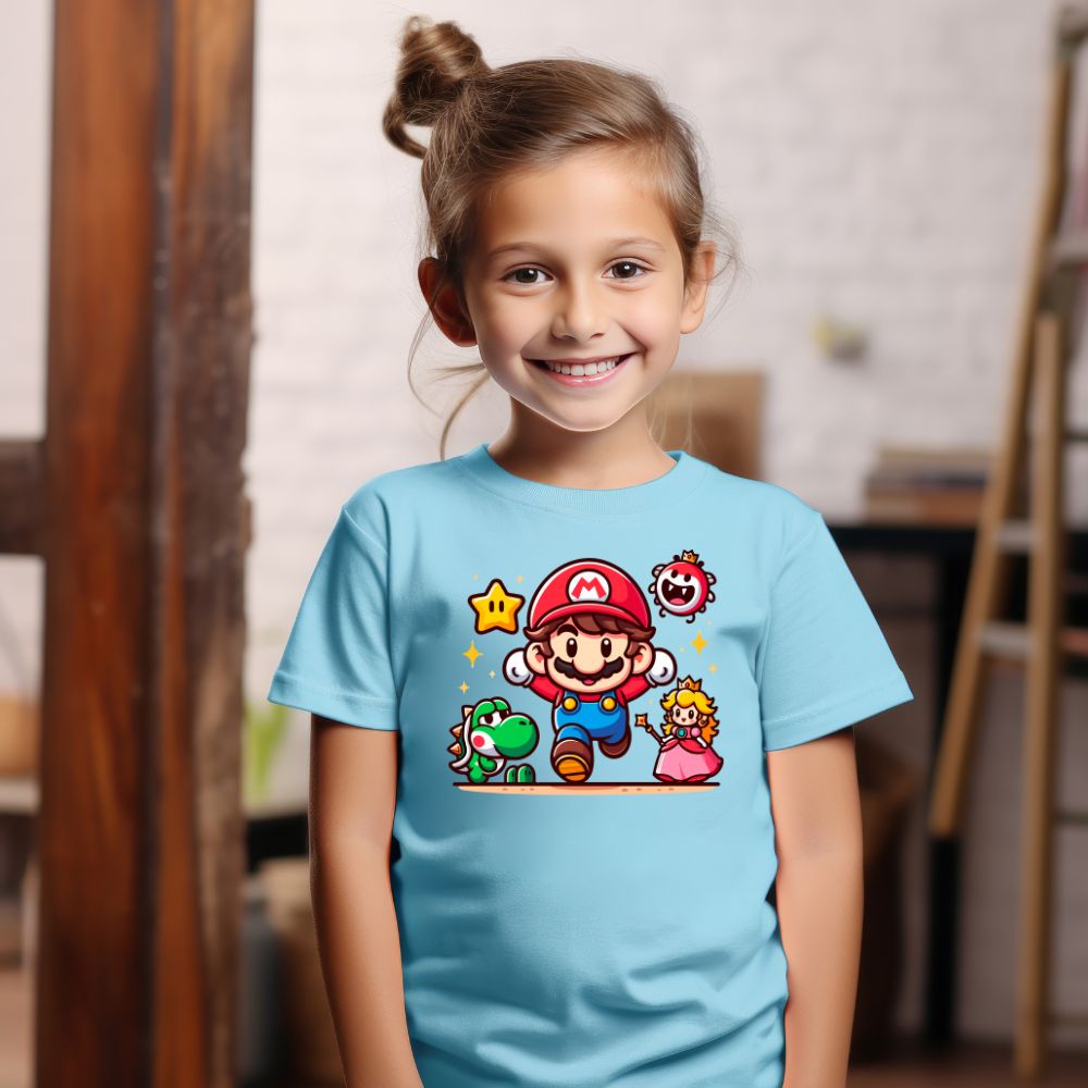Camiseta Infanto Juvenil Personagens Super Mario World Dino princesa