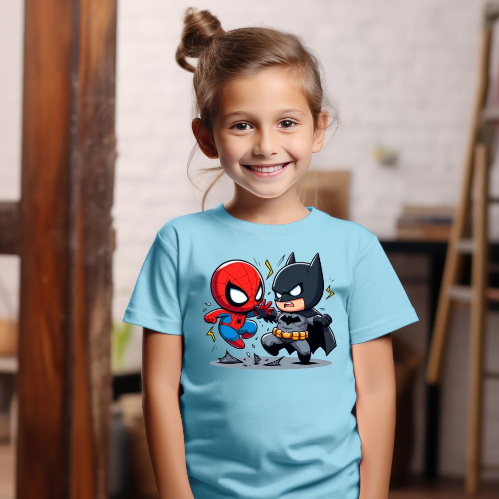 Camiseta Infanto Juvenil Personagens Super Heróis Batman vs Homem Aranha