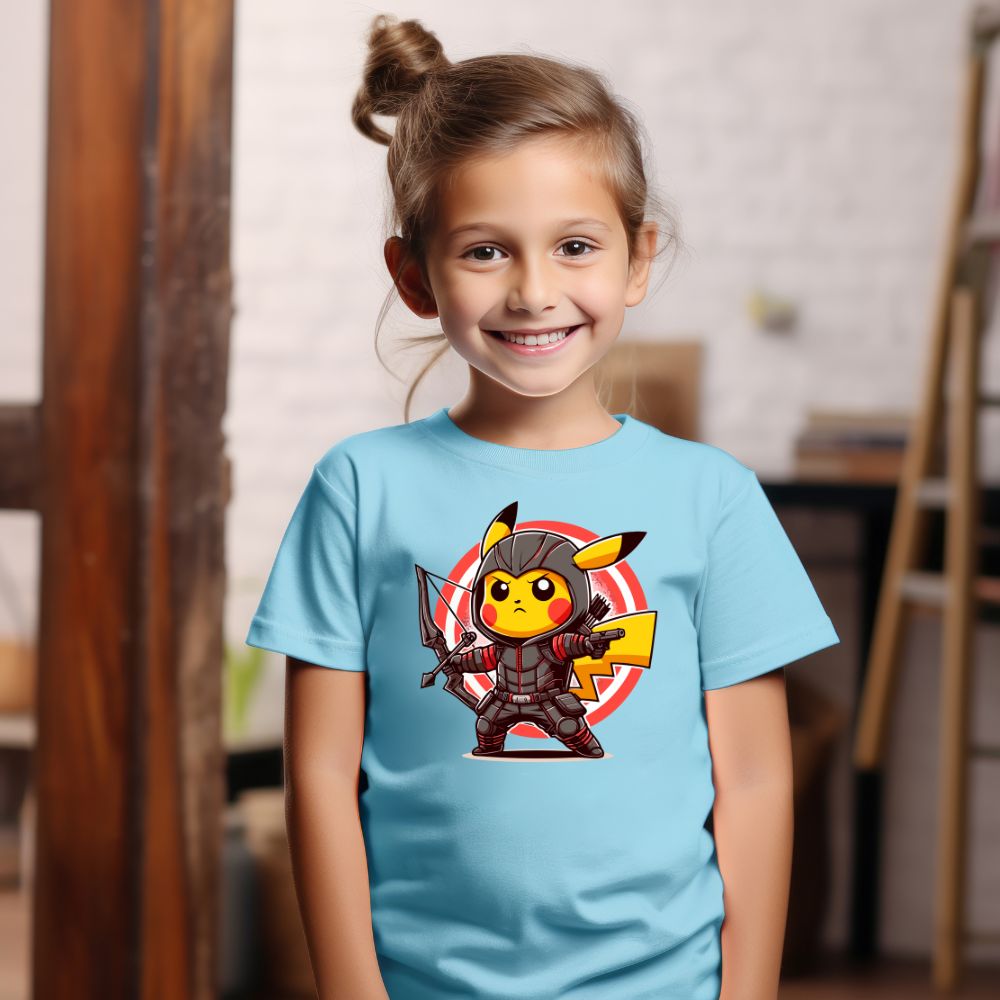 Camiseta Infanto Juvenil Personagens Pikachu Super Heróis Arqueiro