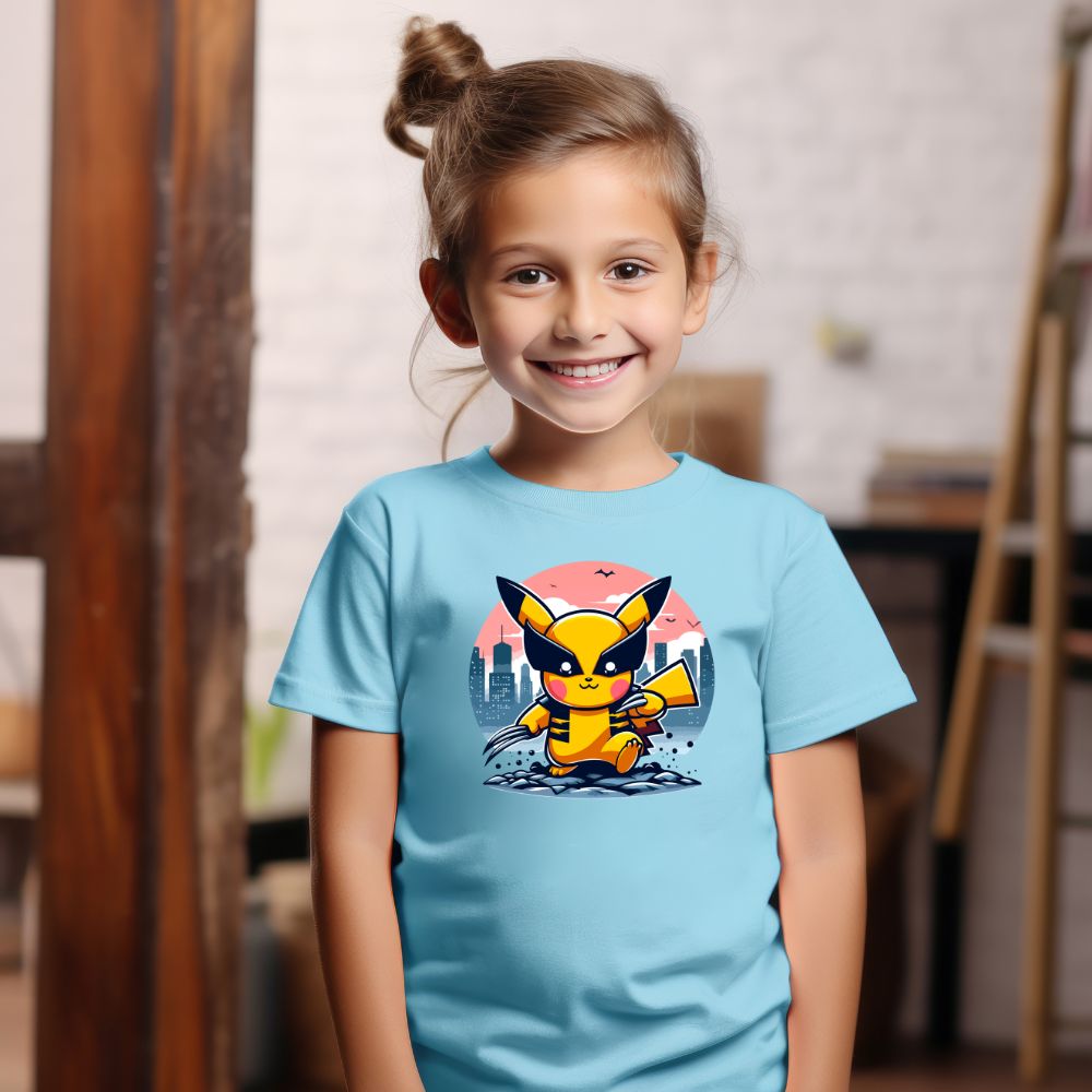 Camiseta Infanto Juvenil Personagens Pikachu Super Heróis Wolverine 01
