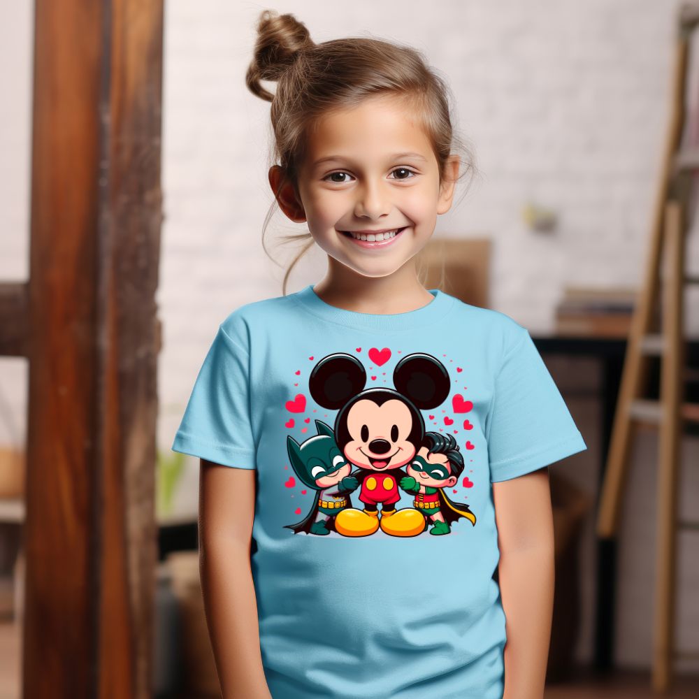 Camiseta Infanto Juvenil Personagens Mickey Hérois Batman Robbin