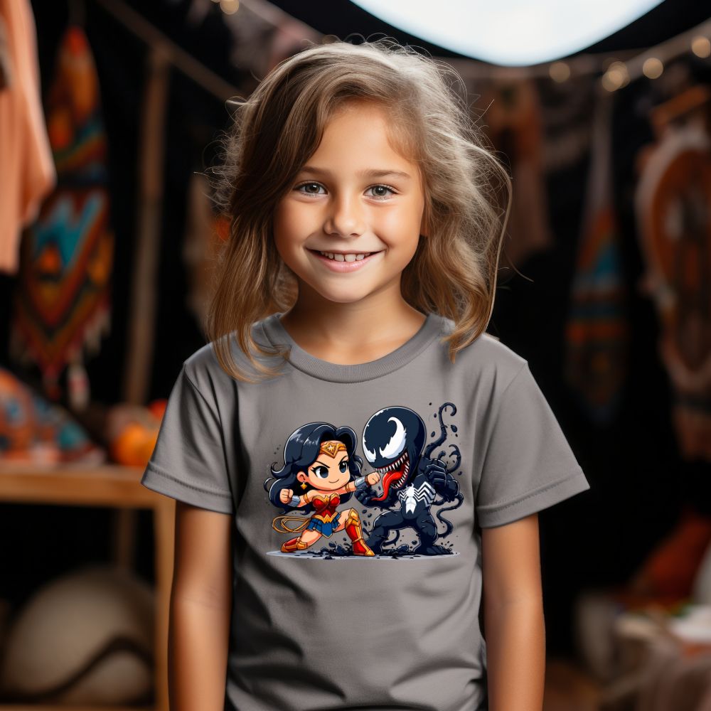Camiseta Infanto Juvenil Personagens Mulher Maravilha vs Venom