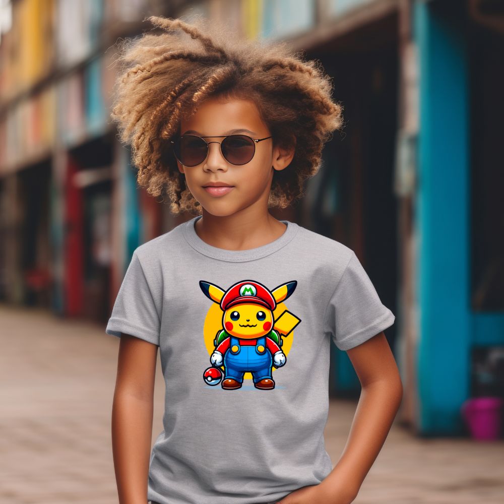 Camiseta Infanto Juvenil Personagens Pikachu Heróis Super Mario Desenhos