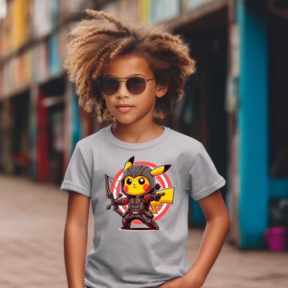 Camiseta Infanto Juvenil Personagens Pikachu Super Heróis Arqueiro