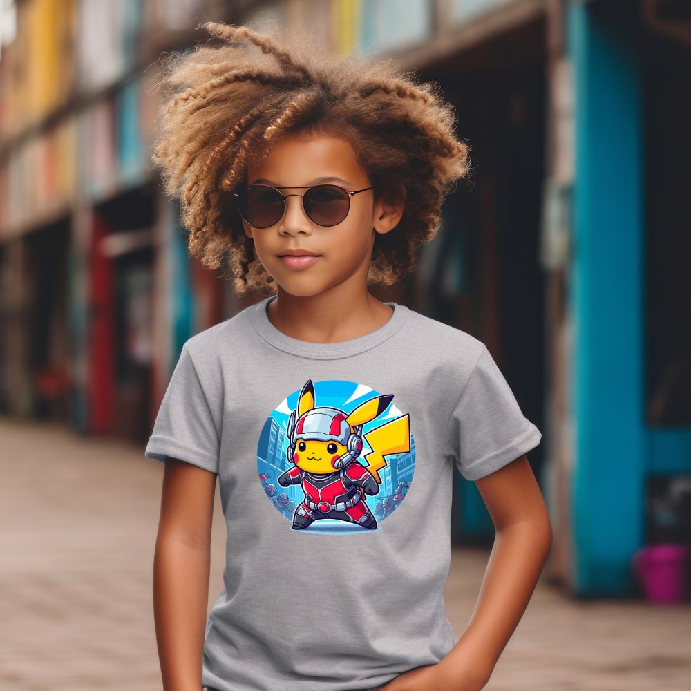 Camiseta Infanto Juvenil Personagens Pikachu Super Heróis Homem Formiga