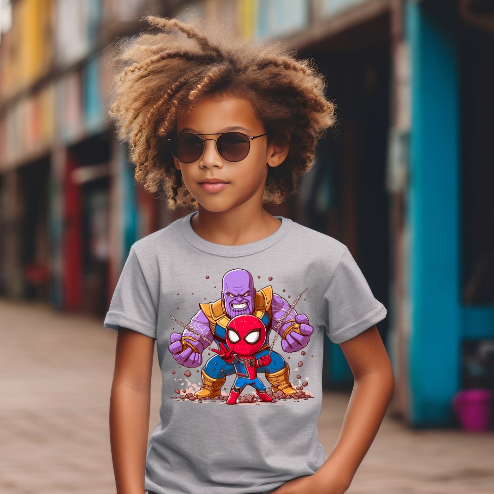 Camiseta Infanto Juvenil Personagens Super Heróis Spider vs Thanos
