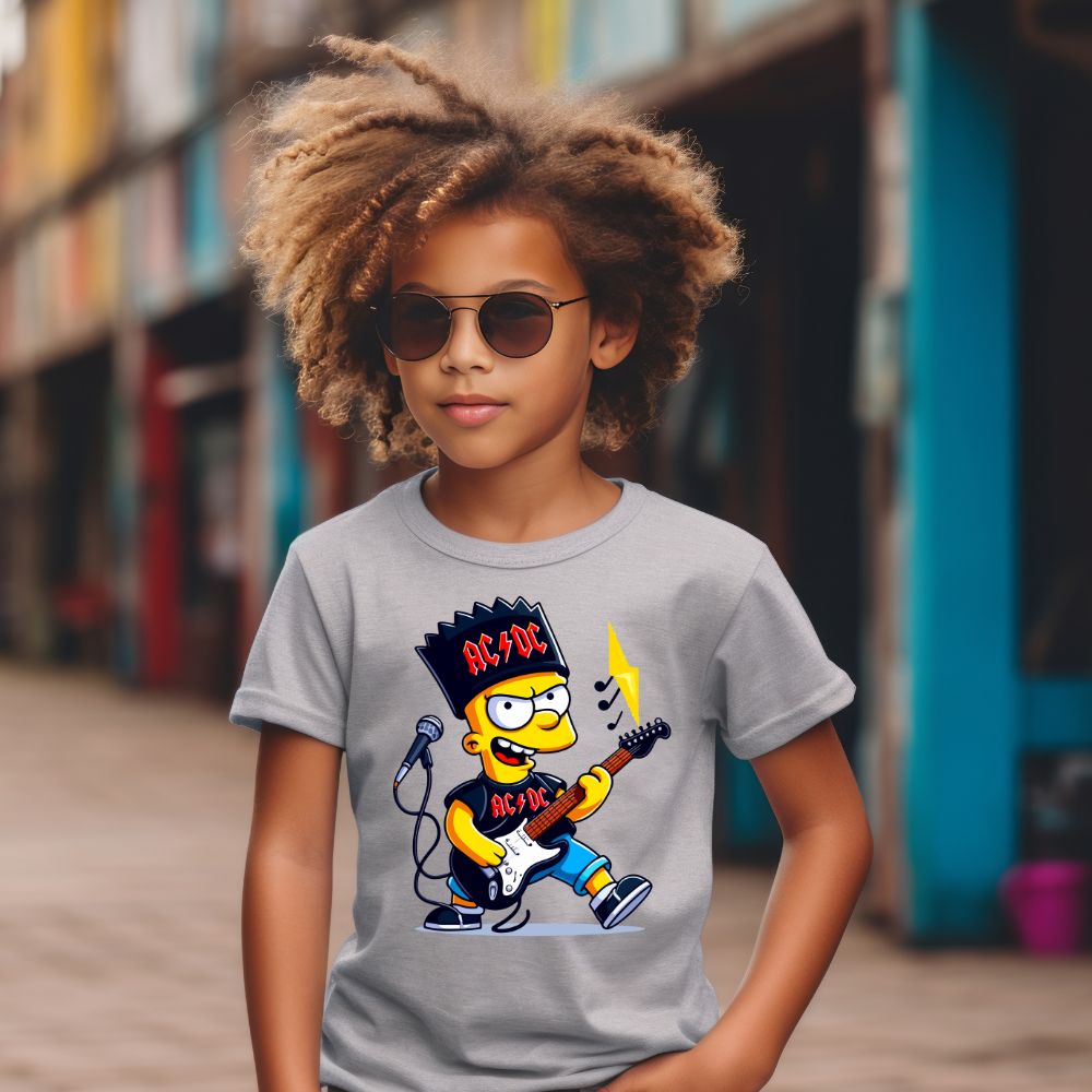 Camiseta Infanto Juvenil Personagens Bart Simpsons Guitarra Ac/Dc