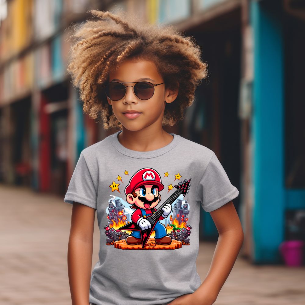 Camiseta Infanto Juvenil Personagens Super Mario Bros Guitarra