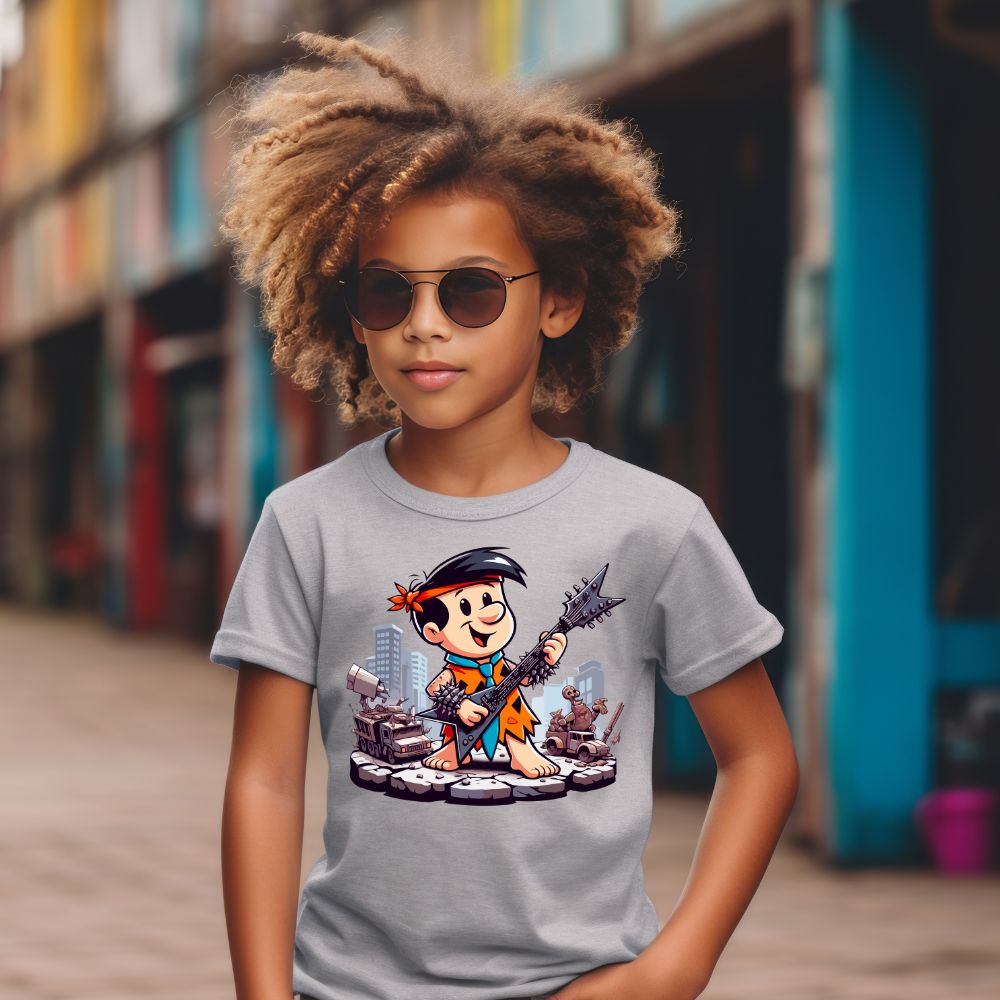Camiseta Infanto Juvenil Personagens Baby Fred Guitarra The Flintstones