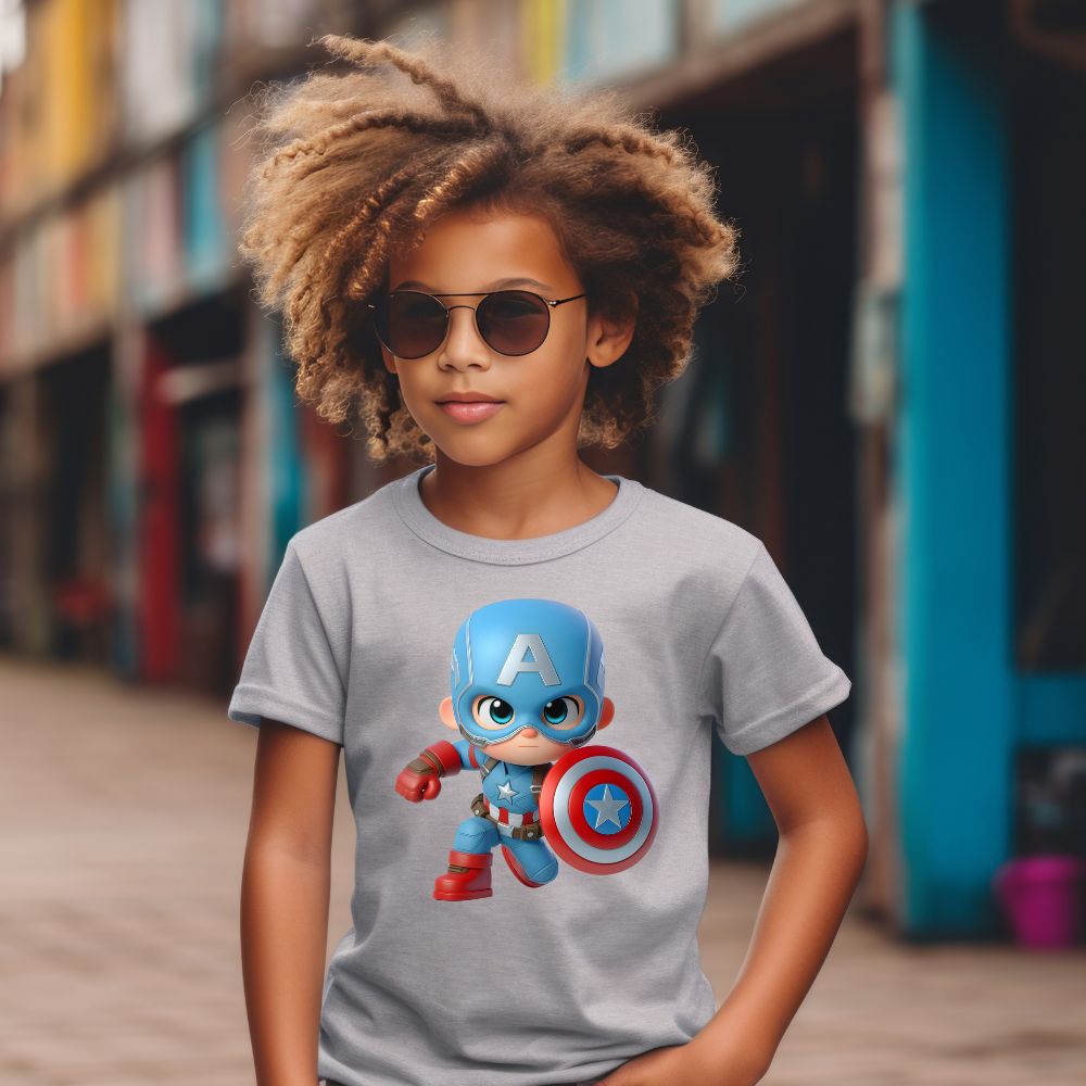 Camiseta Infanto Juvenil Personagens Infantil Capitão América Mini Herói