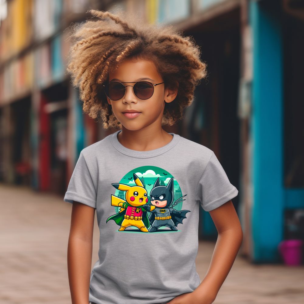 Camiseta Infanto Juvenil Personagens Pikachu vs Batman