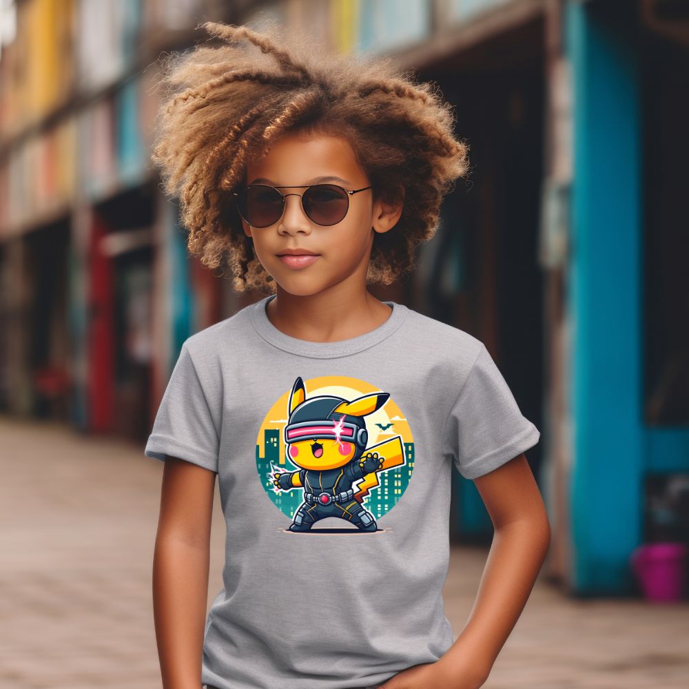 Camiseta Infanto Juvenil Personagens Pikachu Super Heróis Ciclope