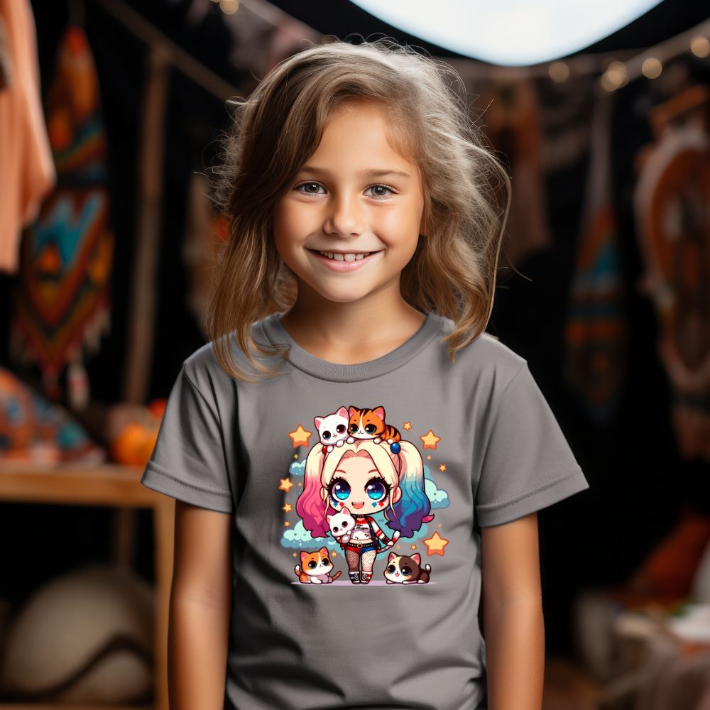Camiseta Infanto Juvenil Personagens Arlequina Gatinhos