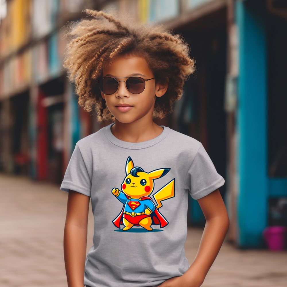 Camiseta Infanto Juvenil Personagens Pikachu Super Heróis Superman