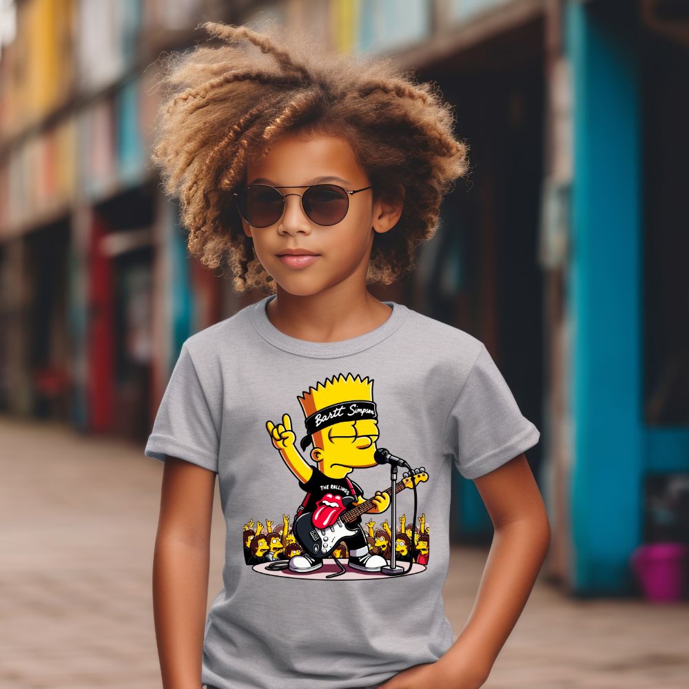 Camiseta Infanto Juvenil Personagens Bart Simpsons Rock Roll 01