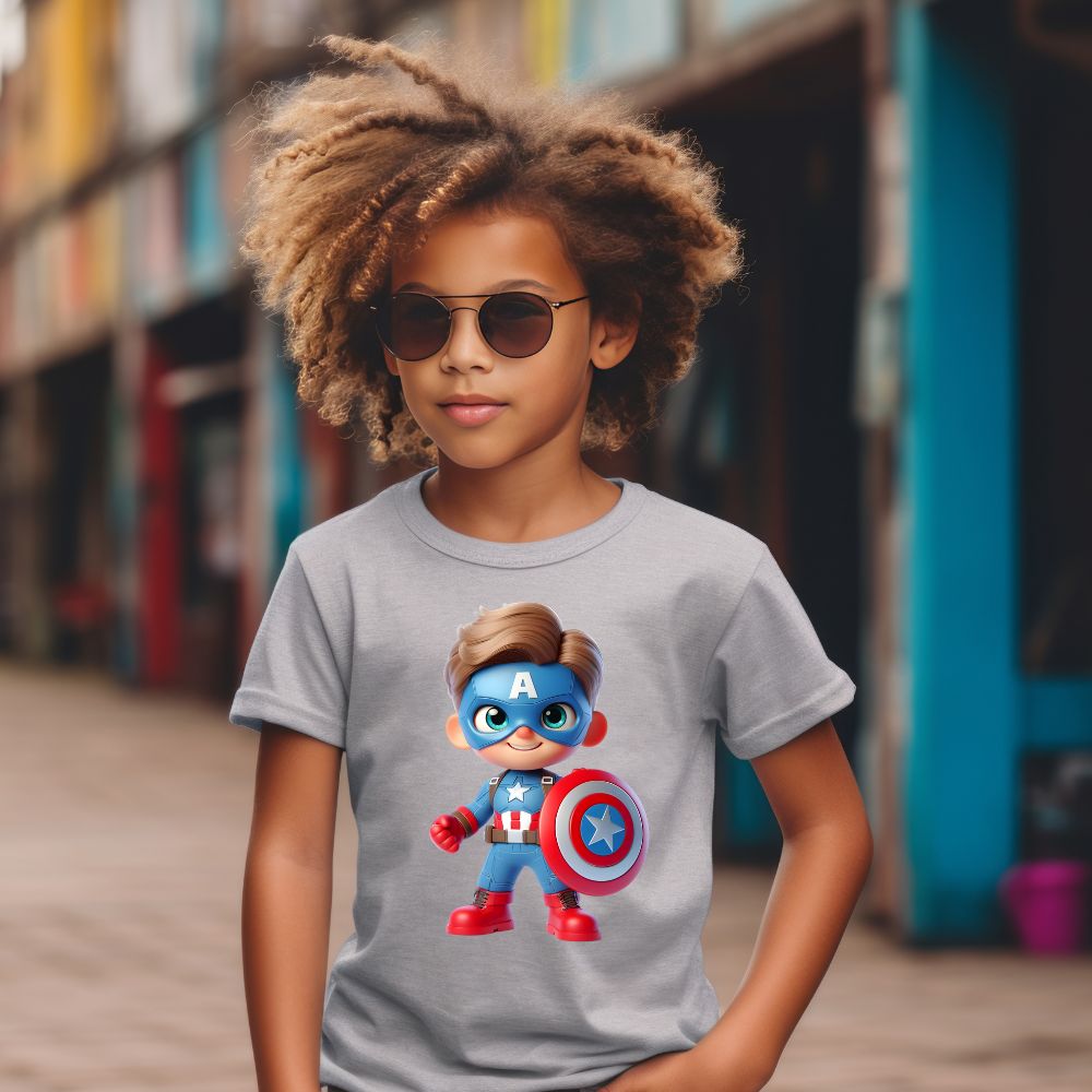 Camiseta Infanto Juvenil Personagens Desenhos Capitão América Mini Herói