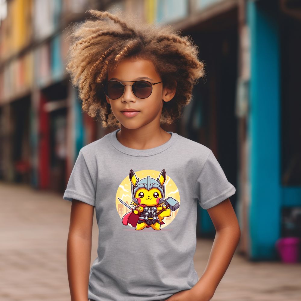 Camiseta Infanto Juvenil Personagens Pikachu Super Heróis Thor
