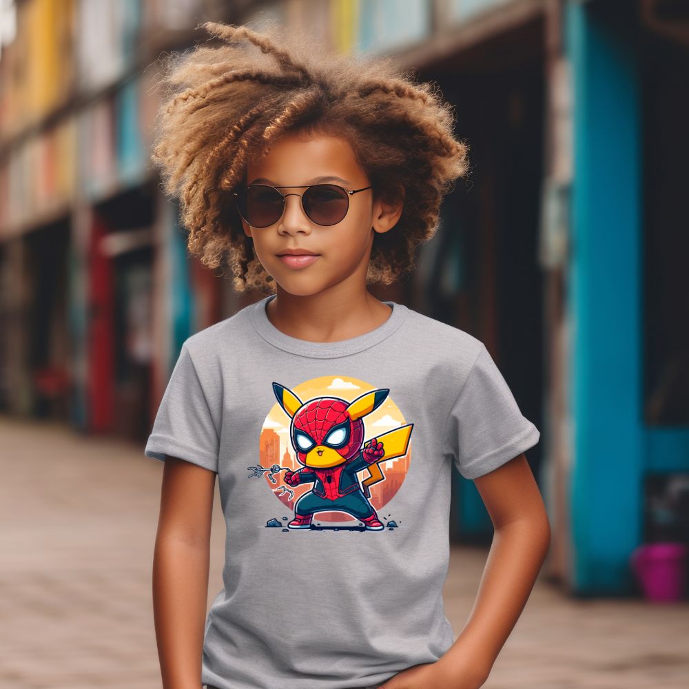 Camiseta Infanto Juvenil Personagens Pikachu Super Heróis Homem Aranha
