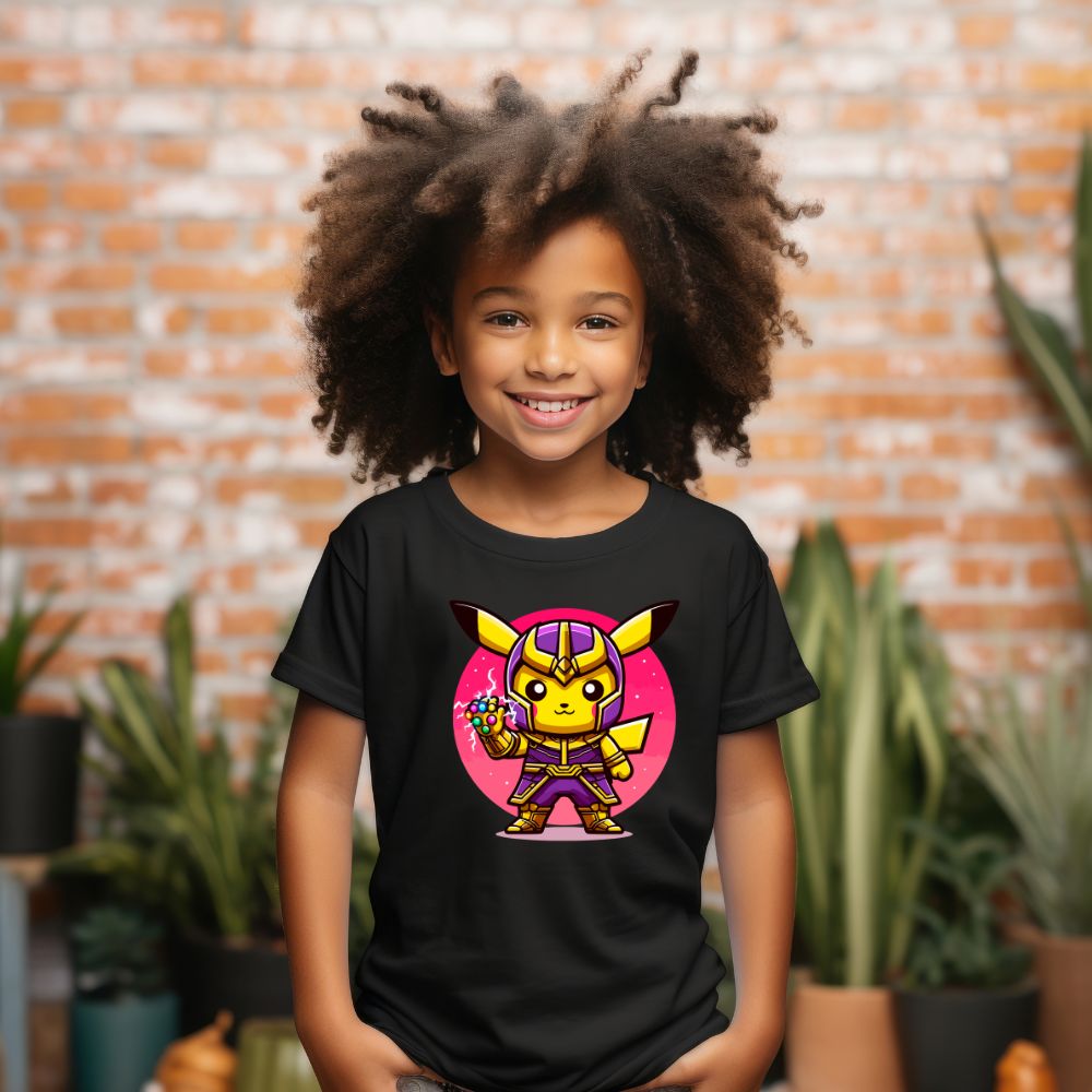Camiseta Infanto Juvenil Personagens Pikachu Super Heróis Thanos