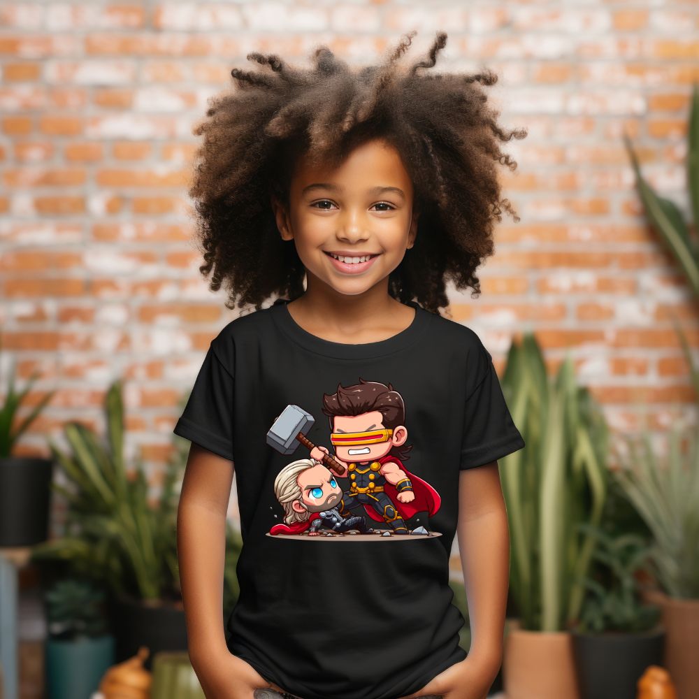 Camiseta Infanto Juvenil Personagens Super Heróis Thor vs Ciclope