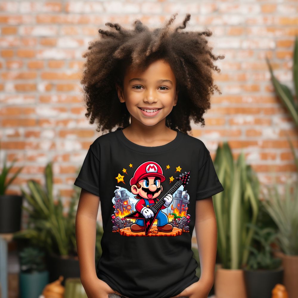 Camiseta Infanto Juvenil Personagens Super Mario Bros Guitarra