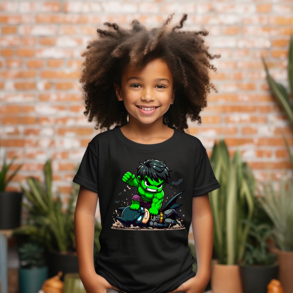 Camiseta Infanto Juvenil Personagens Super Heróis Hulk vs Batman