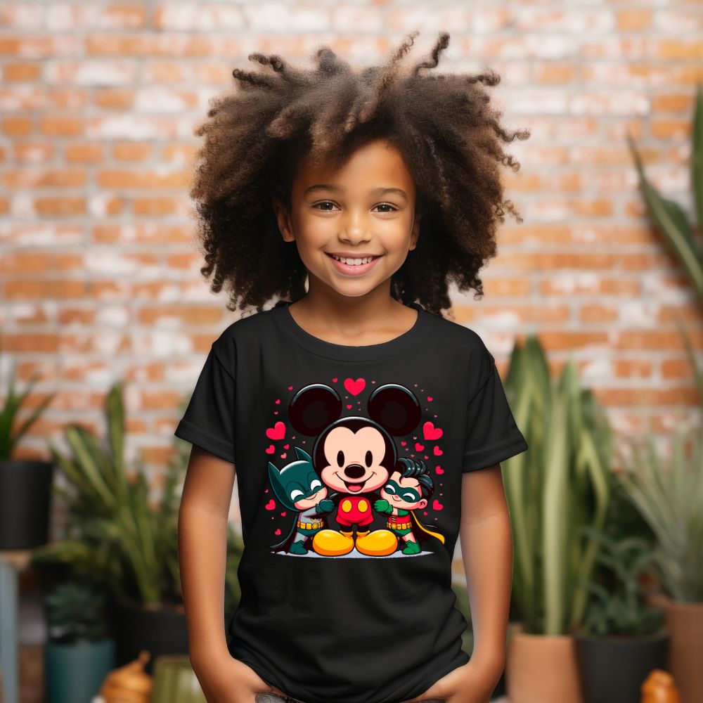 Camiseta Infanto Juvenil Personagens Mickey Hérois Batman Robbin
