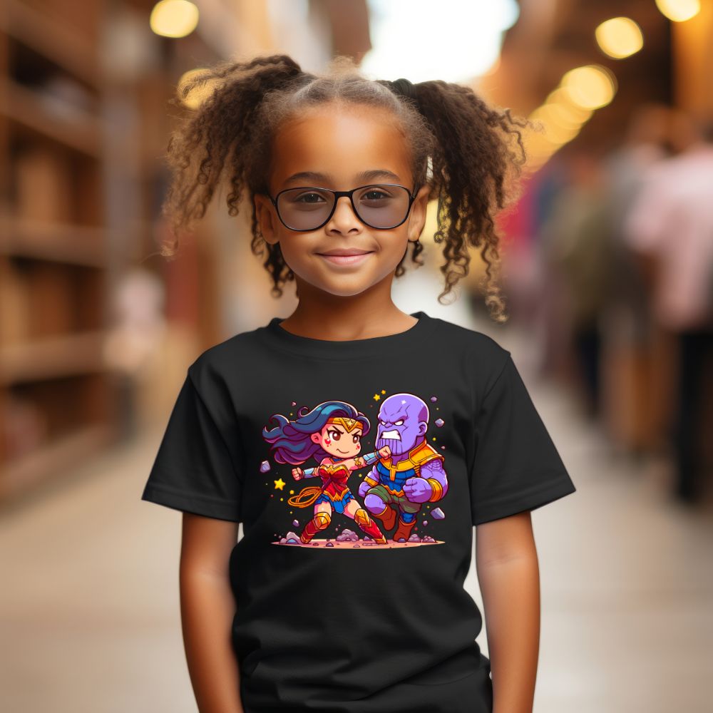Camiseta Infanto Juvenil Personagens Mulher Maravilha vs Thanos