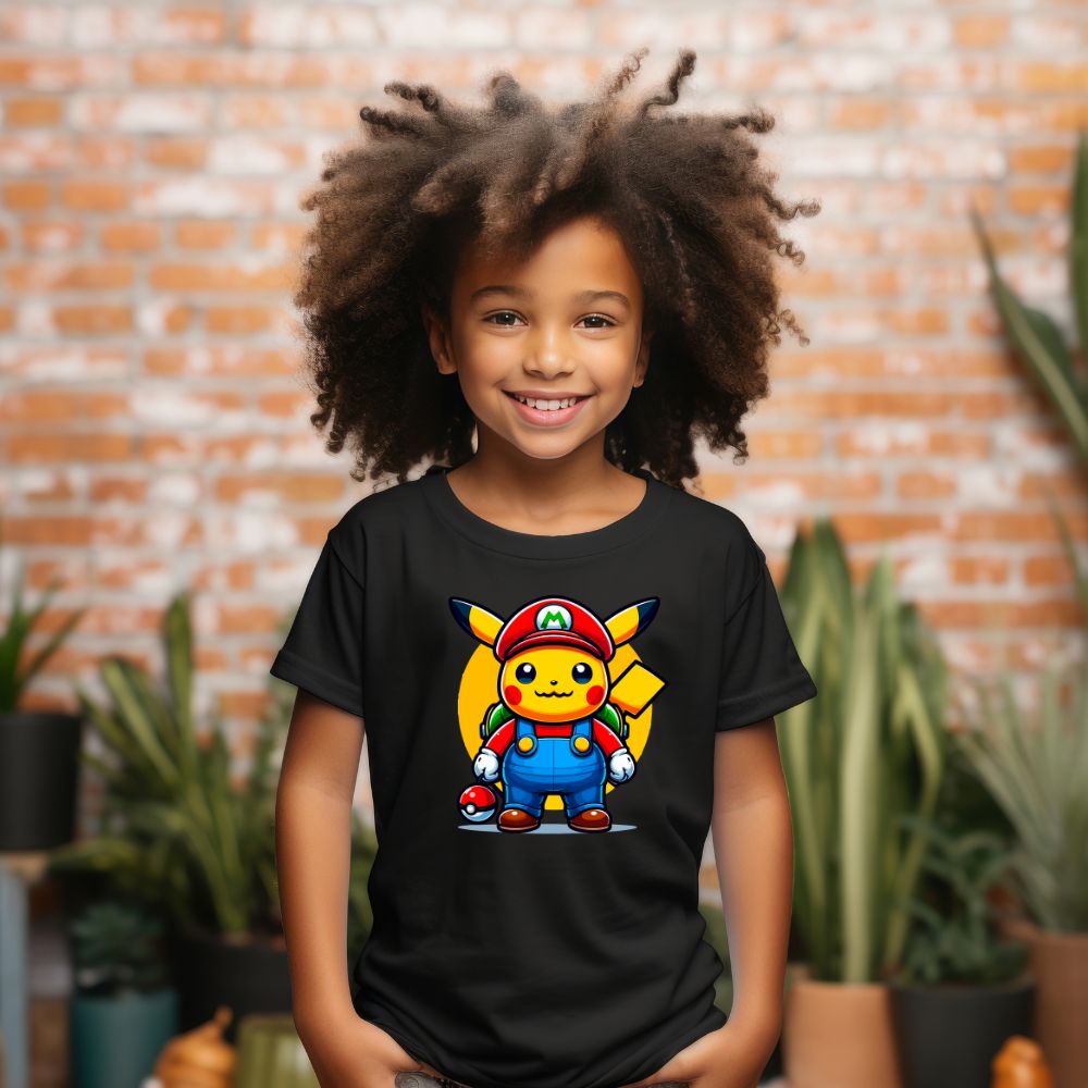 Camiseta Infanto Juvenil Personagens Pikachu Heróis Super Mario Desenhos