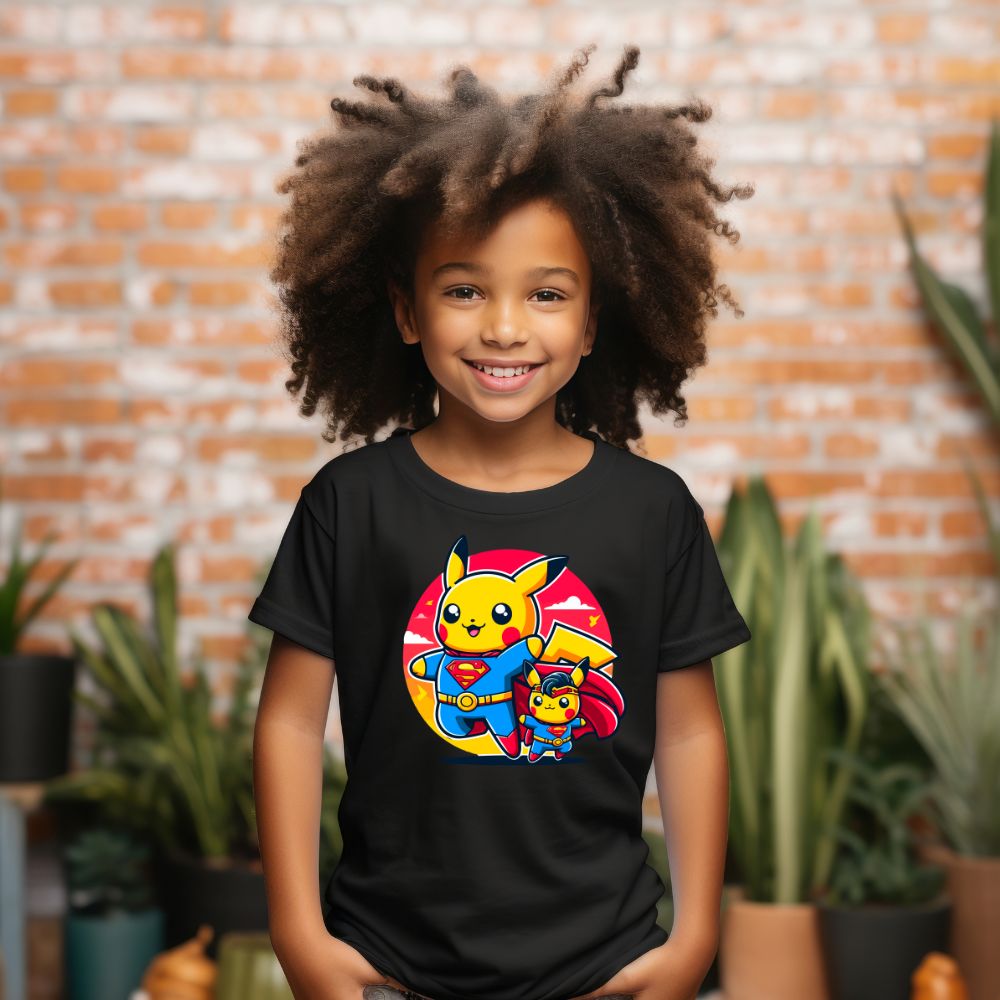 Camiseta Infanto Juvenil Personagens Pikachu Super Heróis Superman